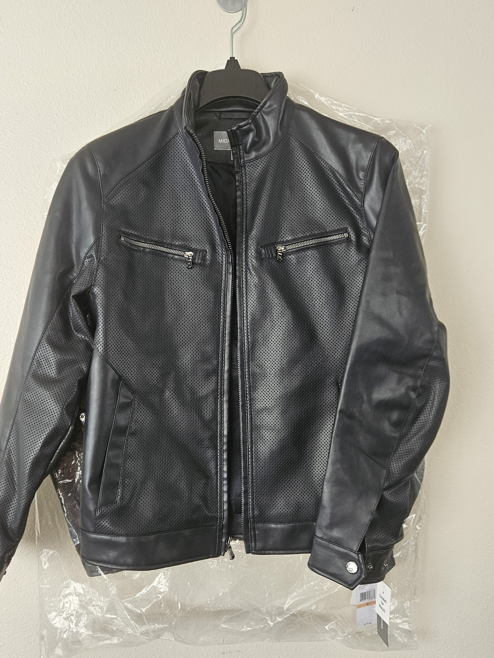 MICHAEL Michael Kors Black Perforated Leather Jacket for Men
